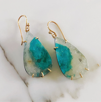 Amazonite in Quartz Teardrop Earrings